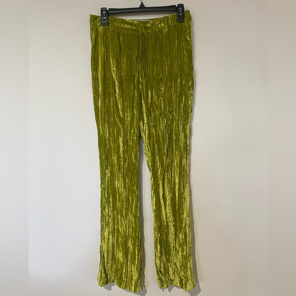 Kimchi Blue Pants Women 6 Crushed Lime Velvet Velour Wide Leg Festival Retro Y2K